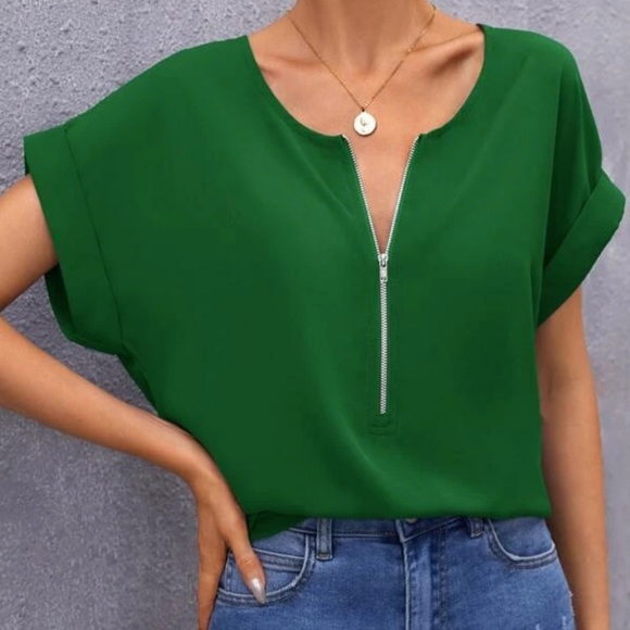 Boho zipper detail v neck blouse - Picture 9 of 13